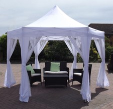 HORWOOD HOTTUB POP UP WEDDING PARTY WHITE GAZEBO 3.6 x 3.1  &  NET CURTAINS