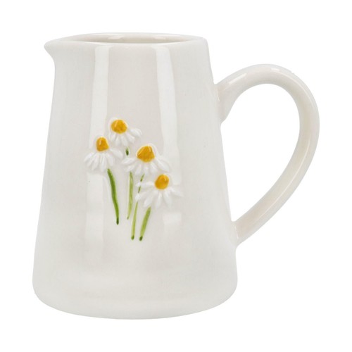 Mini white jug with daisies - white,