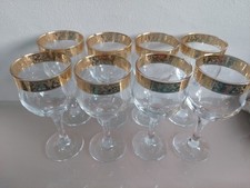 Vintage 1950s 1960s Gold Rim Wine Glasses - Set Of 8