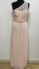 David's Bridesmaid Dress UK 10 Pale Pink One Shoulder Lace Bodice Diamante Trim