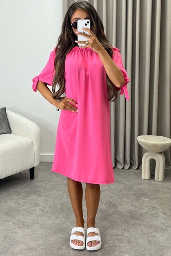 Kacie pink frill bardot tie - pink,