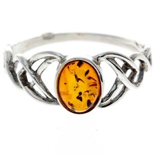 Cognac Baltic Amber 925 Sterling Silver Celtic Design Ring Jewellery 7482