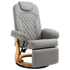 PU Recliner Chair with Footrest, Headrest, Round Wooden Base, Lounge Reading Arm