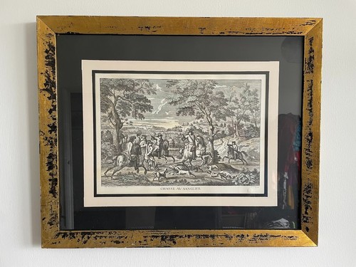 Framed french engraving - engraving, chasse