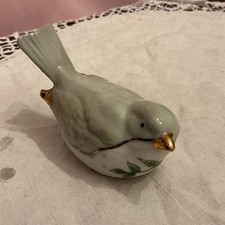 Christmas Porcelain Robin white & gold porcelain Signed SJ