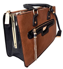 Dune London Tan Beige & Navy Blue Two Tone Tote Top Handle Shoulder Work Handbag