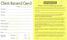 SUNBED TANNING SALON CLIENT APPOINTMENT RECORD CARDS WITH UNDER 18s DISCLAIMER 