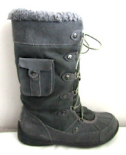 BEARPAW WOMENS CALF LENGTH BOOTS SIZE 6 EU 39 US 8 GREY SUEDE & TEXTILE