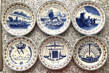 Porceleyne Fles ROYAL DELFT ~ Set of 6 PLATES WW1 Series 1914-1920 Blue & Orange