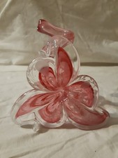 Murano Art Glass Hand Blown Flower Pink White Twisted Stem