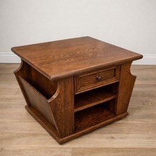 Vintage Oak Magazine Rack Side
