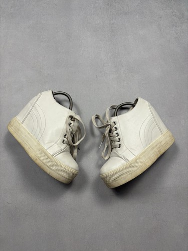 Ash white leather hidden wedge - leather,