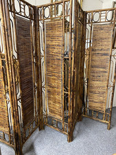 Vintage Burnt Tiger Bamboo Screen 5 Panel Room Divider