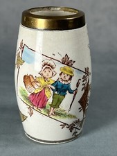 C19th Antique Staffordshire Small (7.5cm) Metal-Rimmed Ceramic Pot