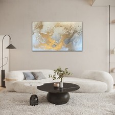 Original Abstract Fluid Art Canvas Painting in White & Gold