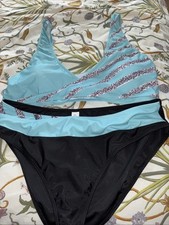 Bikini In Turquoise Black With Diamanté Stripe Design  Size 16