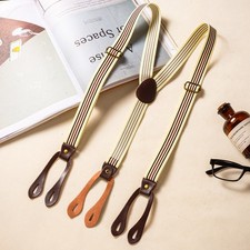 Vintage Suit Trouser Braces Stretchy Elasticated Button Down Striped Suspenders