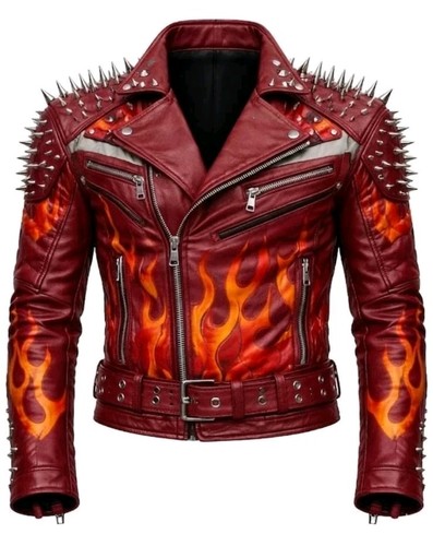 Mens studded mehroon leather - studded,