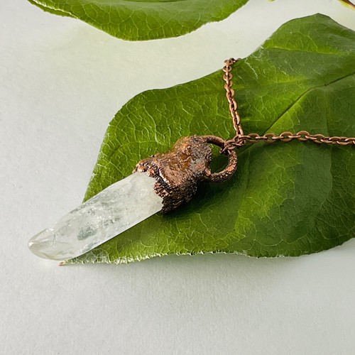 Necklace copper pendant quartz - necklace,