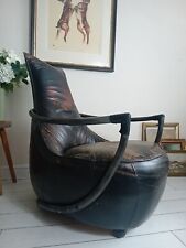 Leather Armchair Steel Arms Frame Black Distressed Leather Delivery Available 