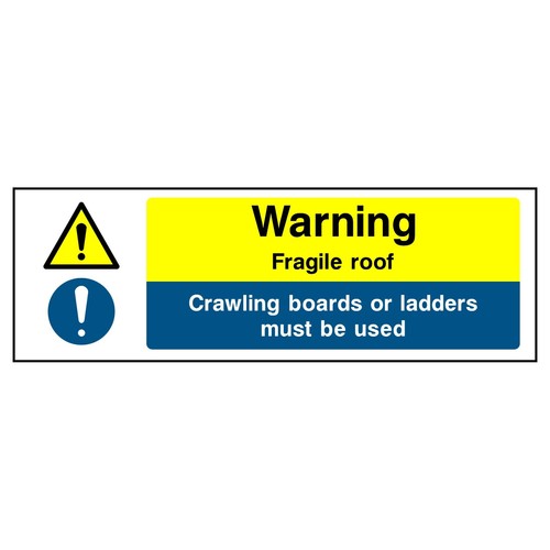 Warning fragile roof ladders - warning,