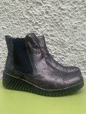 Fly London Leather Ankle Boots Size 41 Black Bronze 7.5 8 Chelsea 2” Wedge Heel