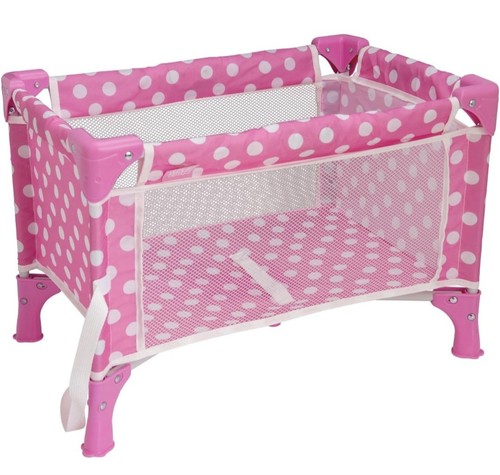 Pink polkadot dolls travel cot - polkadot,