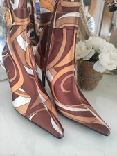 Ladies Satin Sock Ankle Boots UK7.5 EU41 Patterned Multicoloured Stiletto Heels