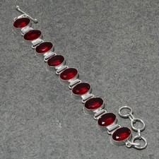 Faceted Mozambique Garnet Oval Shape Gemstone Handmade Gift Jewelry Bracelet 8"