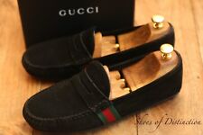 Gucci Black Suede Red Green Stripe Shoes Loafers Mens UK 7.5 US 8.5 EU 41.5