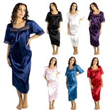 Ladies Sexy Satin Lace Nightdress Chemise Nightie Short Sleeve TO PLUS SIZE 34!