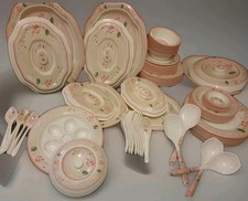 96 piece Pakistan Dinnerware set, 8 setting, Pink, white floral, complete