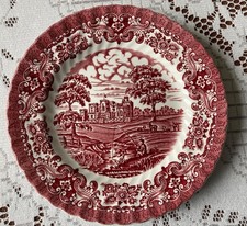 Olde Country Castles British Anchor Ironstone Plate - Pink And White, Vintage