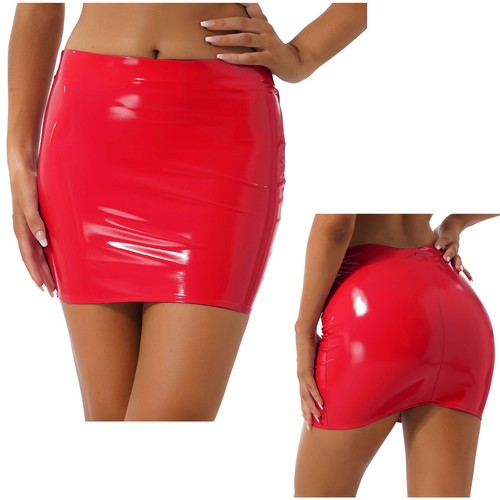 Women mini skirt glossy pvc - women's,