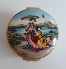 Halcyon Days 6cm Oriental Geisha Hinged Enamel Box Designed by Pam Gardner