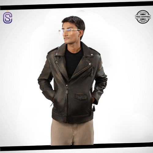 Men biker leather jacket - men's,