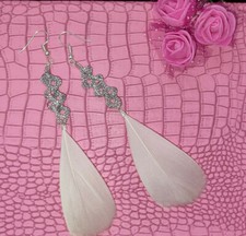 Trendy Natural Feather Colour Earrings Long Dangle Shine Bohemian Boho Style UK 