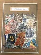 Hand Made Jigsaw Postage Stamp Greetings Card Thinking Of You 