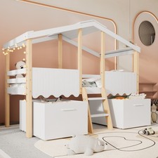 Wooden Single Bed with Storage Boxes & Safety Guardrail Children's Bed House Bed