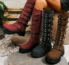 Women's  Goth Punk ,biker High Heel Platform Lace-buckle Up Boots