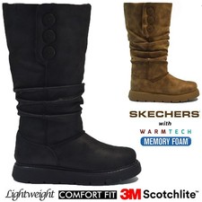 LADIES SKECHERS MEMORY FOAM WARM FUR WALKING SNOW WINTER ANKLE CALF SNUGG BOOTS