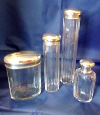Matching Set Of 4 x Antique  1927 Hallmarked Silver Dressing Table Jars Bottles