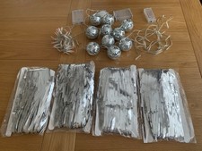 4x Silver Shimmer Tinsel 3m Curtains with Fairy and Glitter Ball Party Lights