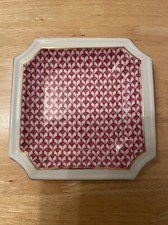 Square Nibble/ Serving Dish , 6.5 Inches Square, Lovely Pink Check Pattern.