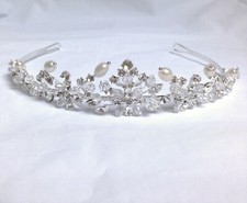 Fresh Water Pearl White Crystal Bridal Silver Tiara Wedding Formal Occasions