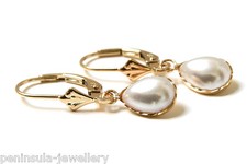 9ct Gold Pearl LeverBack Teardrop earrings, Gift Boxed, Made in UK