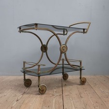 Vintage Antique Maison Jansen Brass Bar Cart Cocktail Trolley Glass Table