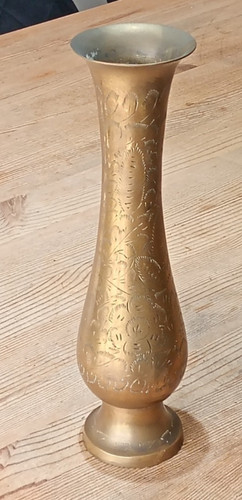Vintage engraved brass - , vase