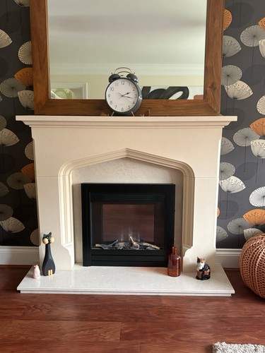 Limestone fireplace with - limestone,