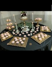 HIRE! Gold Cake Stand Set for Wedding birthday 7Pcs Metal Cupcake Stand Dessert